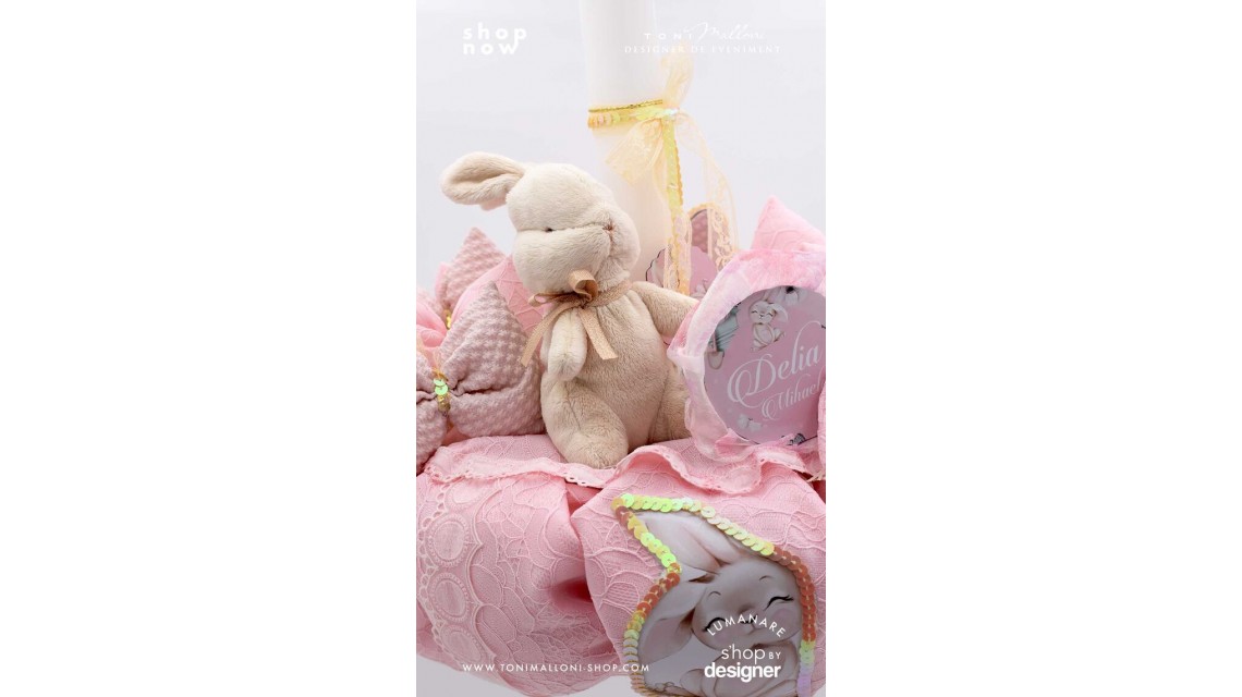 Lumanare botez roz cu iepurasi Spring Bunny 1